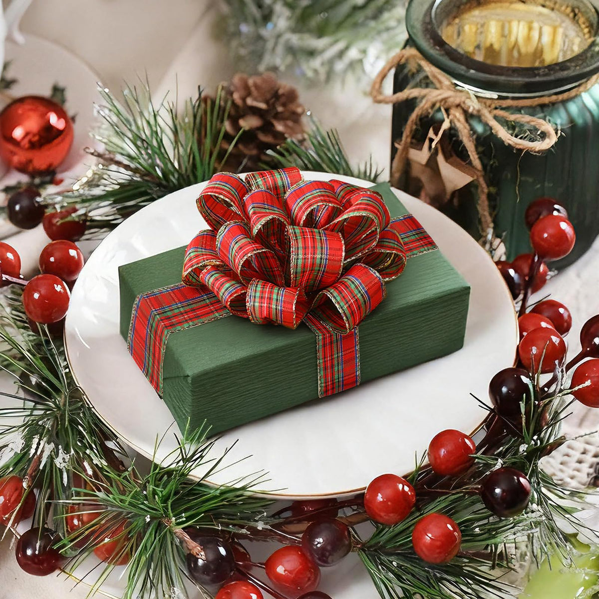 Christmas Wired Ribbon 1.5 Inch 30 Yard Tartan Plaid Ribbons