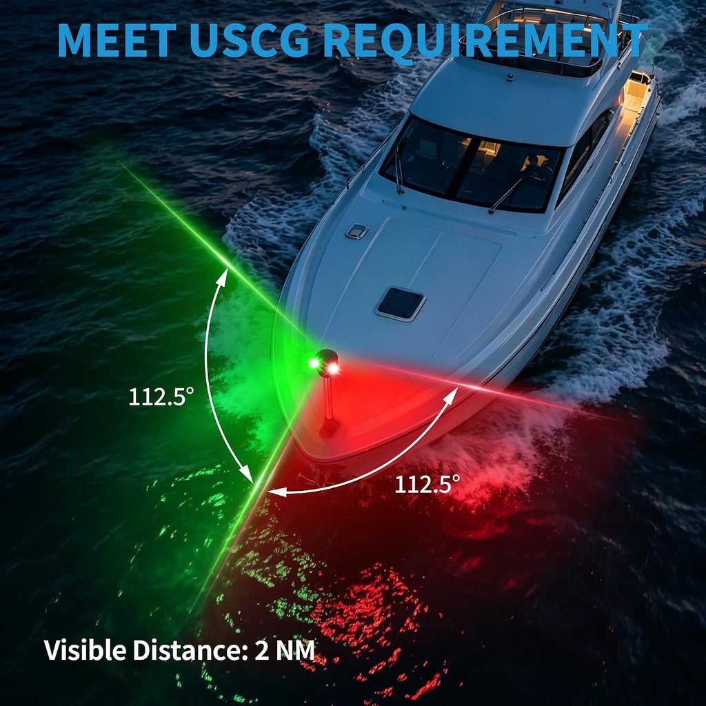 Obcursco Boat Navigation Lights, Red and Green LED Bow with Task Lights