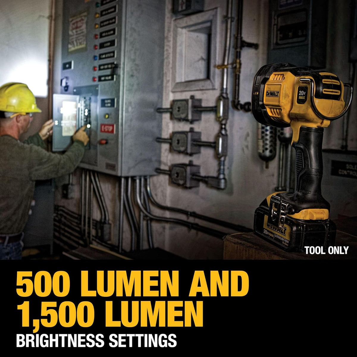 DEWALT 20V MAX LED Work Light, Handheld Spotlight with 508 Yard Distance, Pivoting Head, 1500 Lumens, Cordless