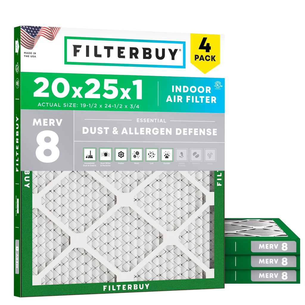 20x25x1 Air Filter MERV 8 Dust & Allergy Defense (4-Pack)