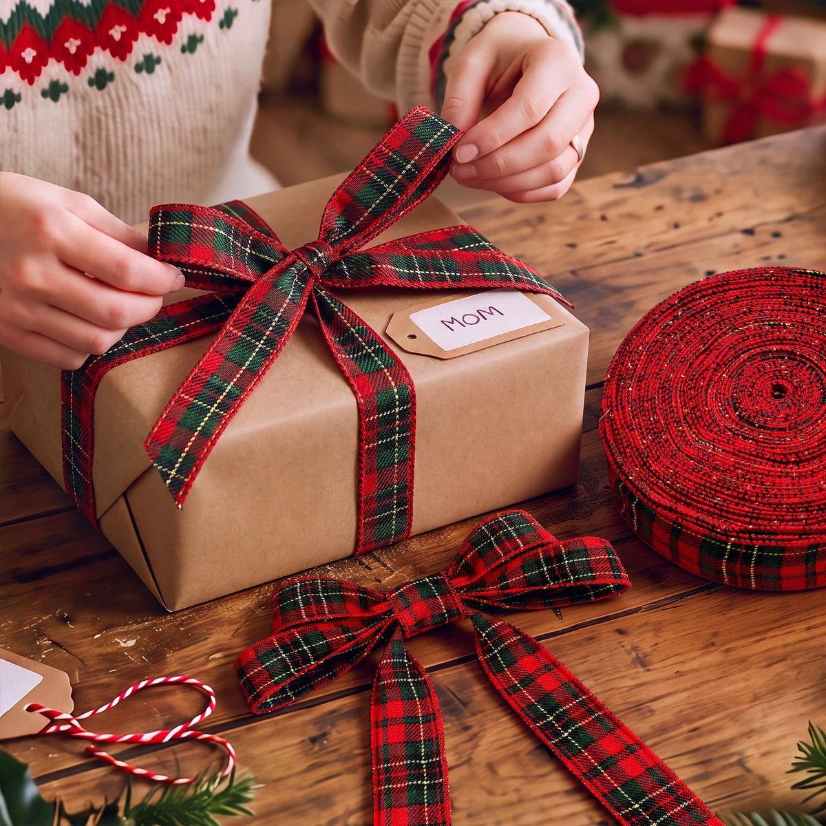 Christmas Wired Ribbon 1.5 Inch 30 Yard Tartan Plaid Ribbons