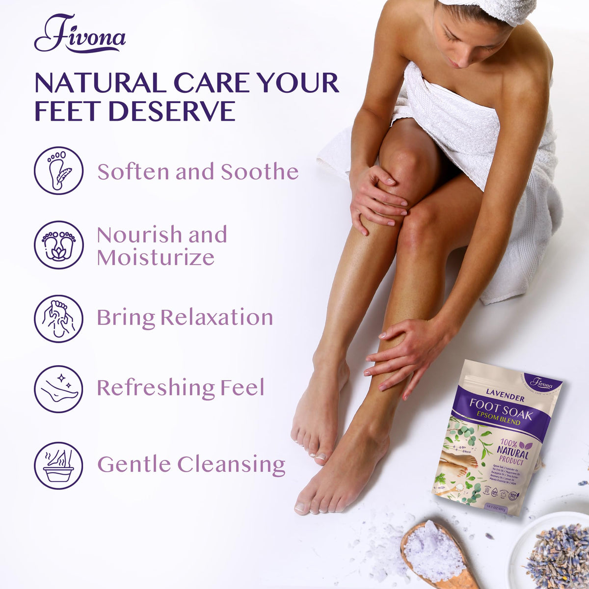 Foot Soak Blend Epsom Salt with Lavender 14.1 oz - Calming Foot Bath Salt, Relax & Renew Tired Feet, Soothe Soreness