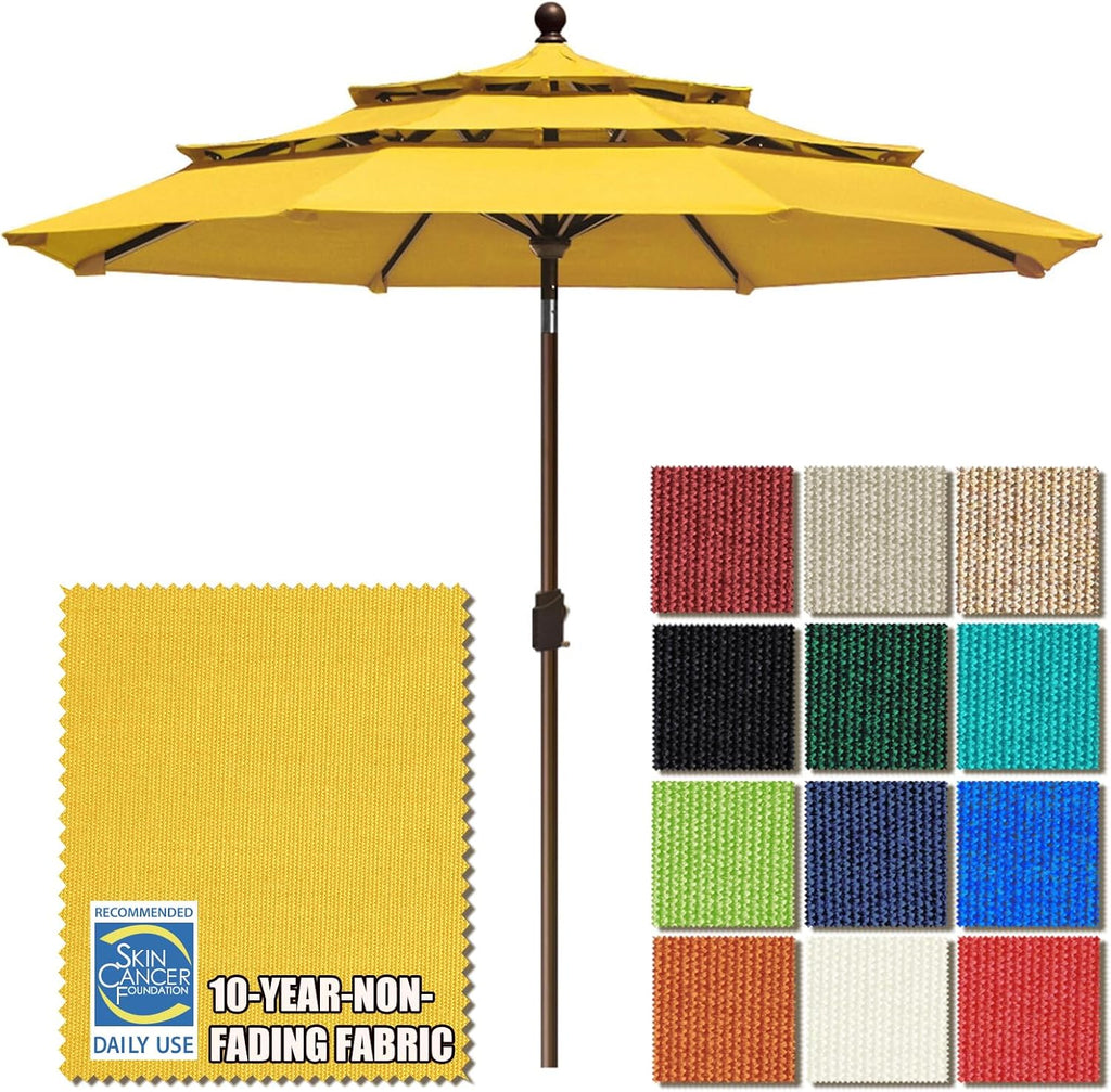 USA 10-Year-Non-Fading 9ft 3-Tier Market Patio Umbrella, Commercial Grade Outdoor Table Umbrella with Crank Open