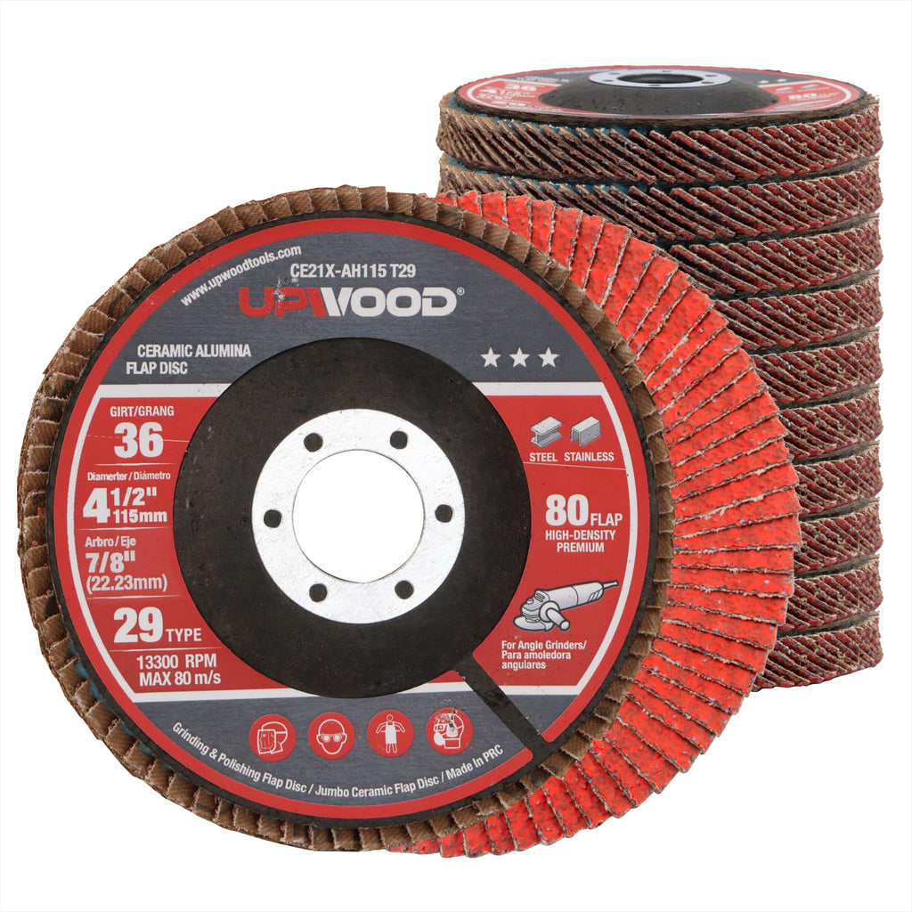 UPWOOD 10-Pack Ceramic Flap Discs, 4.5-Inch T29 36 Grit