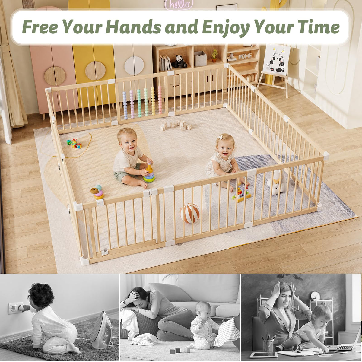 84" ×84" 12-Panel Modular Foldable Baby Playpen & Safety Activity Yard with Locking Walk-Through Gate for Infants & Toddlers