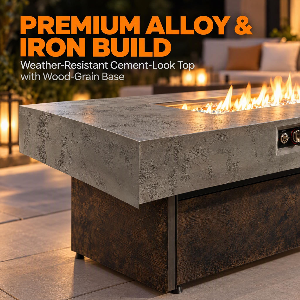 56 Inch Outdoor Rectangular Propane Fire Pit Table 50000 BTU