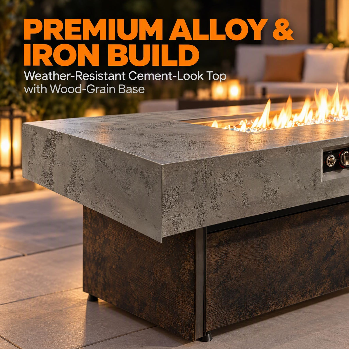 56 Inch Outdoor Rectangular Propane Fire Pit Table 50000 BTU