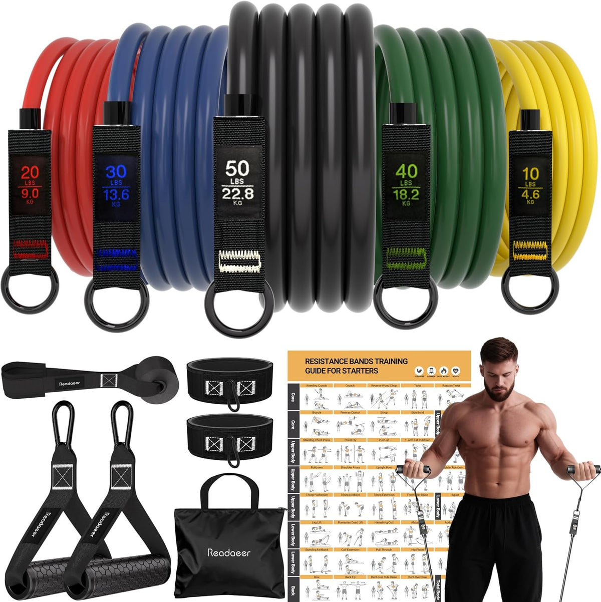 Resistance Bands, Exercise Bands for Working Out, Work Out Bands with Handles for Men and Women for Indoor and