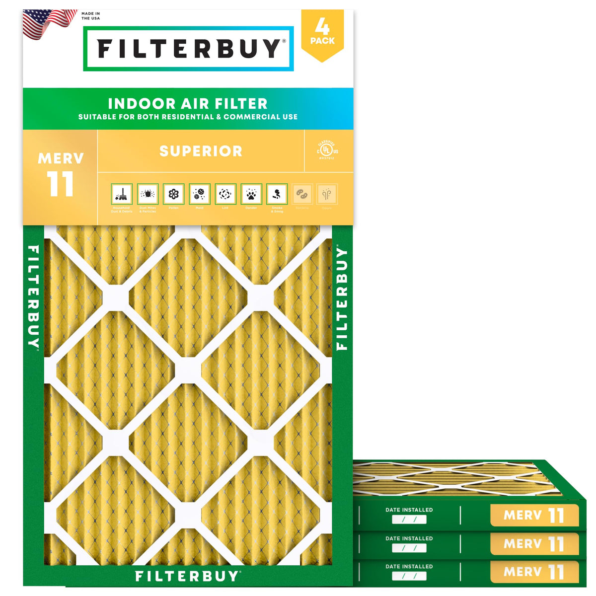 12x22x1 Air Filter MERV 11 Pet & Allergy Defense (4-Pack)
