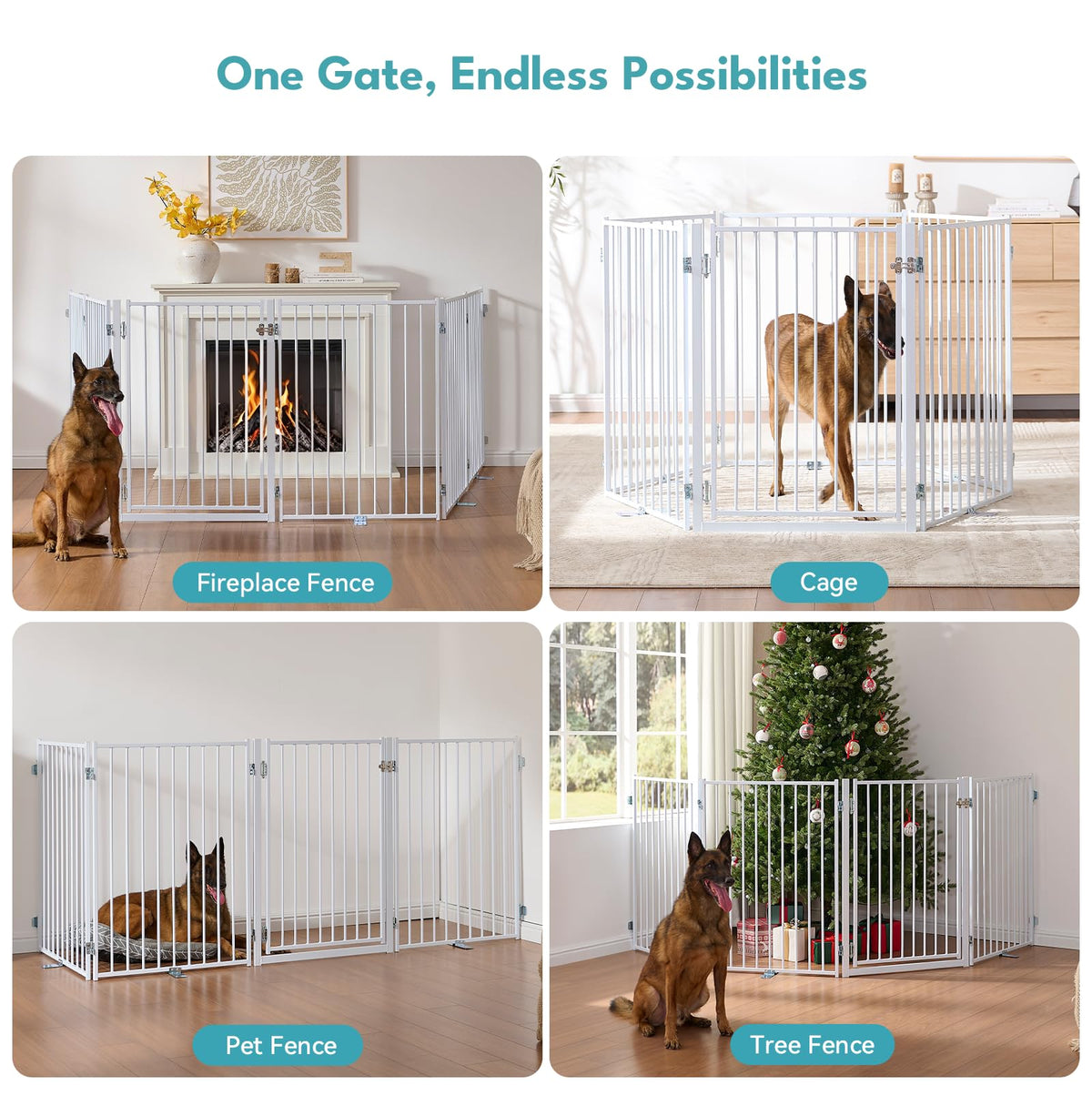 Freestanding Heavy-Duty Steel Folding Pet & Dog Barrier Gate with Walk-Through Swing Door for Wide Indoor Openings, Hallways & Stairs