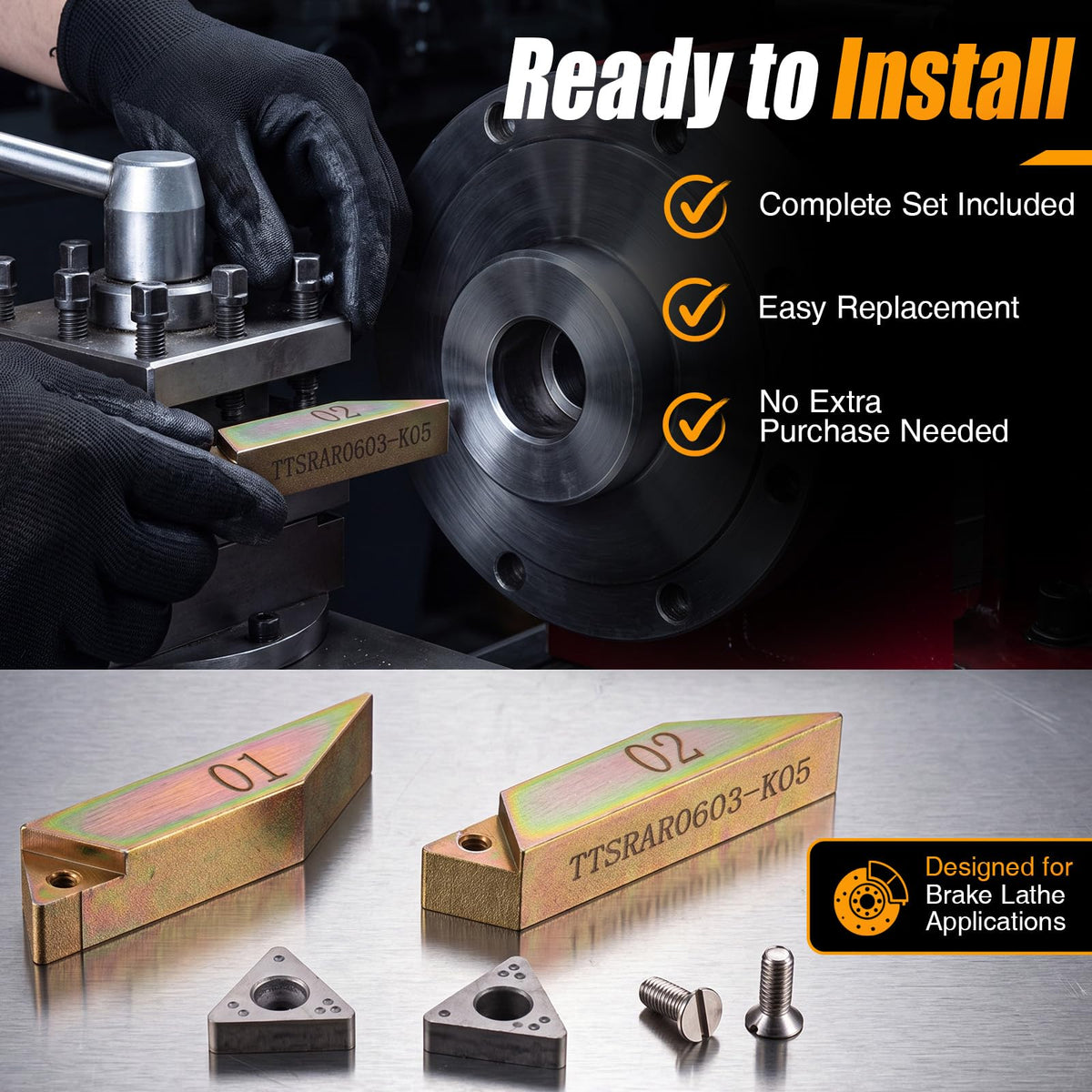 Hicarer 2 Pack Negative Rake Holder Set Compatible with Ammco 4000 Brake Lathe 6999, Brake Lathe Parts Quenched Coated Steel, Left Right Tool Bars, Inserts Screws