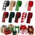 10 Rolls Christmas Wired Ribbon, 1 Inch x 50 Yards Plaid Burlap Ribbon Assortment, Red Green Holiday Ribbon for Tree
