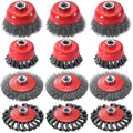 12 Pack Wire Wheel for Angle Grinder, 4-1/2" Heavy Duty Carbon Steel Knotted Wire Brush, 5/8"-11 Arbor, Rapid Rust Removal & Polishing, Angle Grinder Wheel Brush Combo Set
