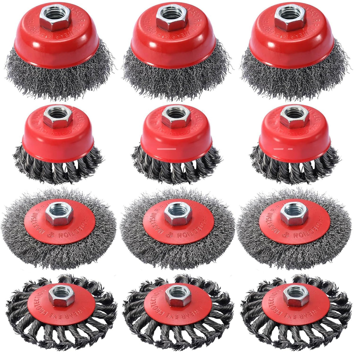 12 Pack Wire Wheel for Angle Grinder, 4-1/2" Heavy Duty Carbon Steel Knotted Wire Brush, 5/8"-11 Arbor, Rapid Rust Removal & Polishing, Angle Grinder Wheel Brush Combo Set