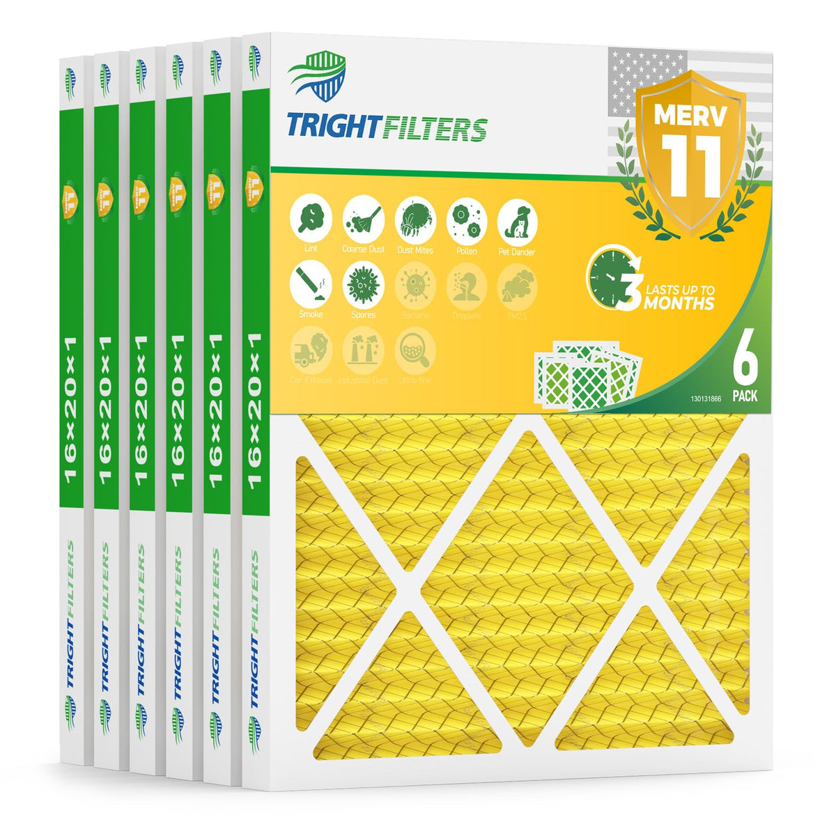 16x20x1 Air Filter 6 Pack, MERV 11 Dust & Pet Dander Defense