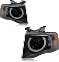 Pair Black Halo Projector Headlights Fit 2007-2014 Ford Expedition