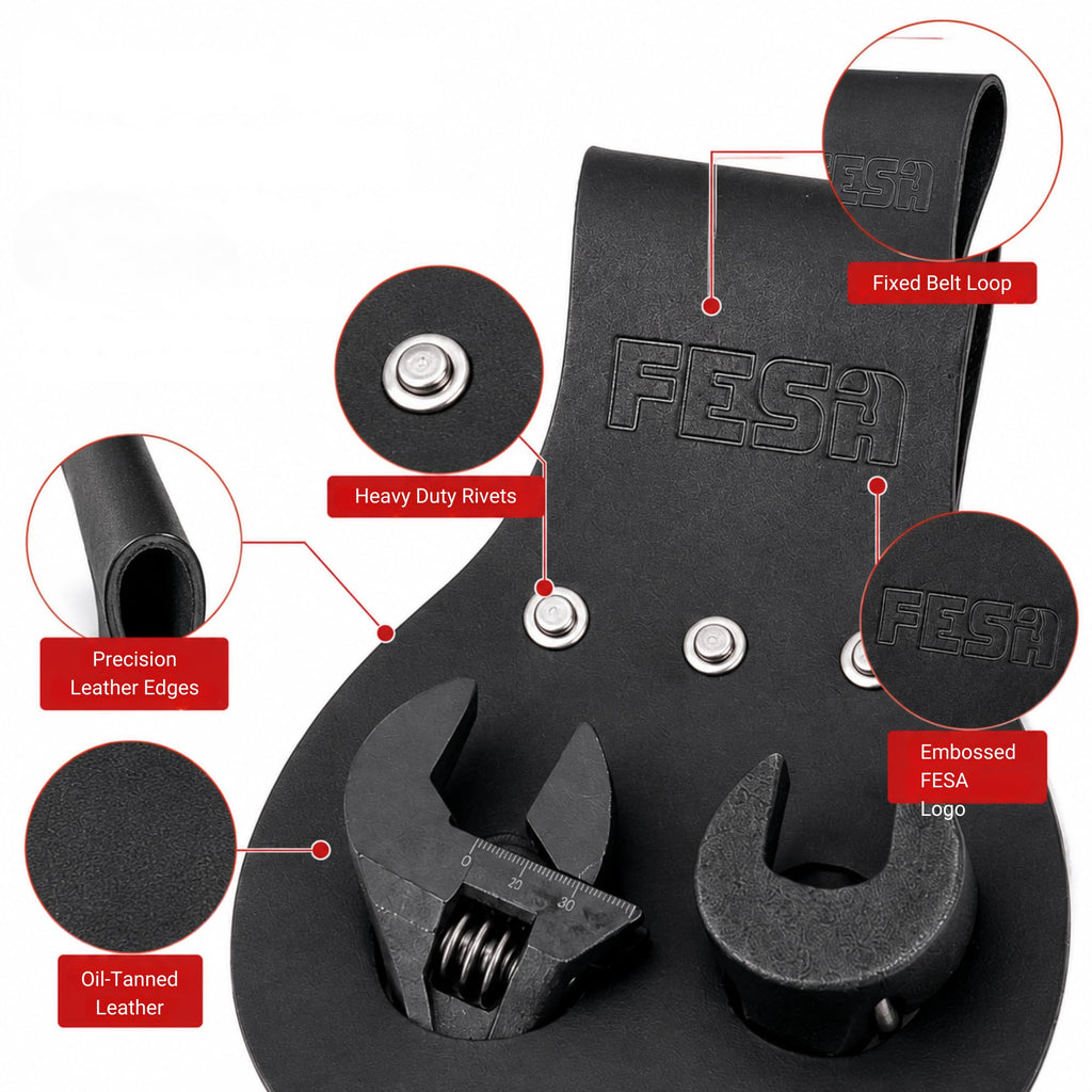 FESA Spud Wrench Holder, Full Grain Leather, Holds 2 Wrenches