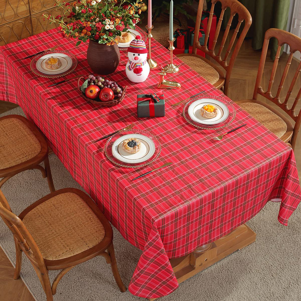 Christmas Vinyl Tablecloth Rectangle Buffalo Plaid, Red, 52"x70"