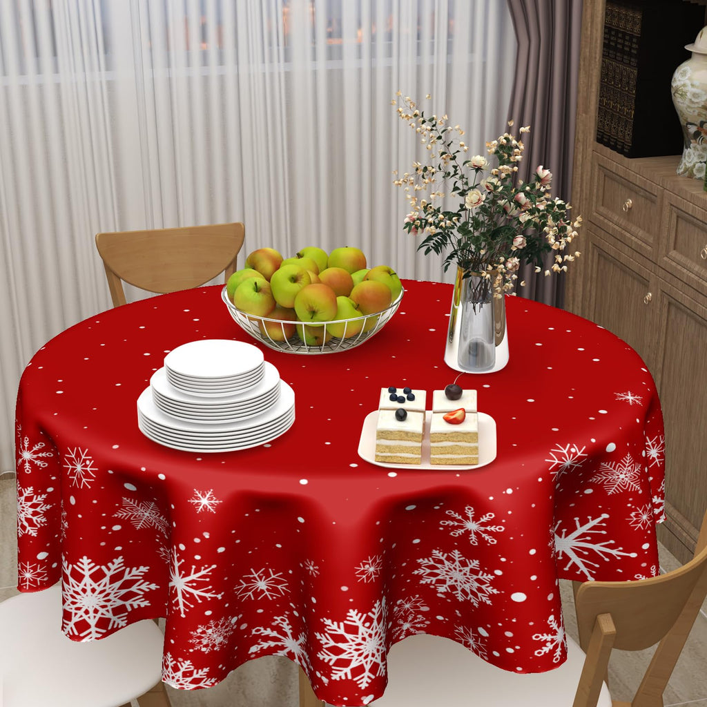 Christmas Round Tablecloth 60 Inch, Merry Christmas Snowflake Round Table Cloth Outdoor Waterproof Christmas