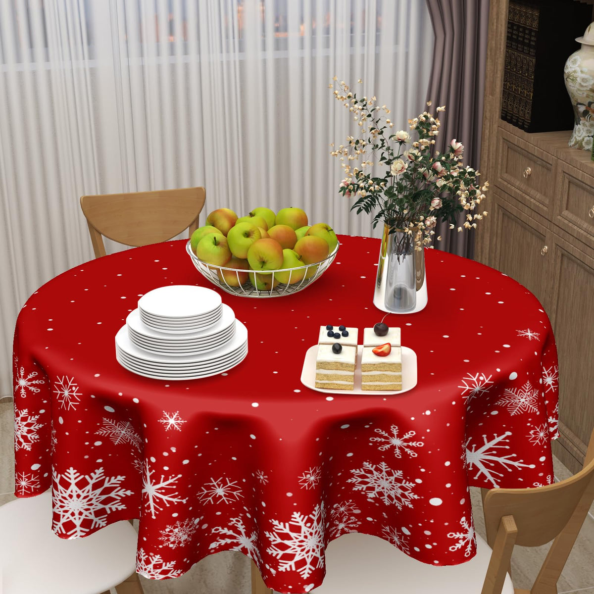 Christmas Round Tablecloth 60 Inch, Merry Christmas Snowflake Round Table Cloth Outdoor Waterproof Christmas