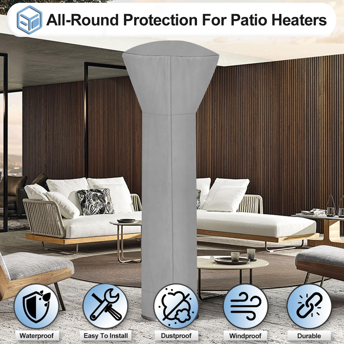 Waterproof Patio Heater Covers with Zipper and Storage Bag