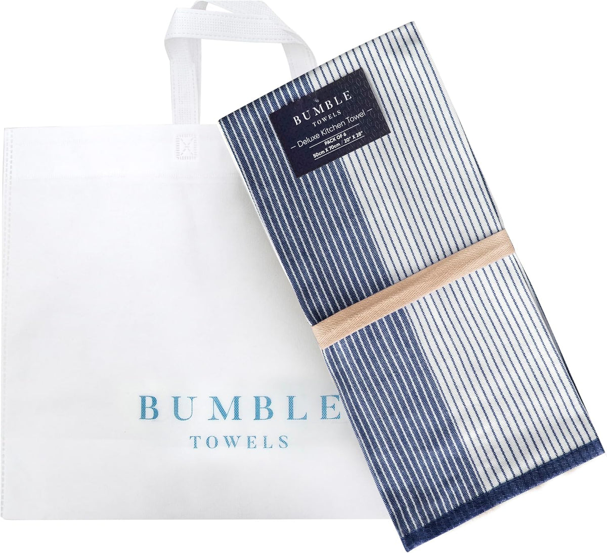 Premium Kitchen Towels 6 Pack 100% Cotton, 20"x28" Dish Towels - Navy Blue | Large Flat & Terry Kitchen Linen Set