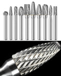Sworker 10Pcs Carbide Burr Set 1/4 Shank w/Clear Box Max Head Dia 10mm Die Grinder Bits Rotary Tools Attachment Kit Rasp Accessories Metal Wood Stone Steel Grinding Deburring Cutting Porting Carving