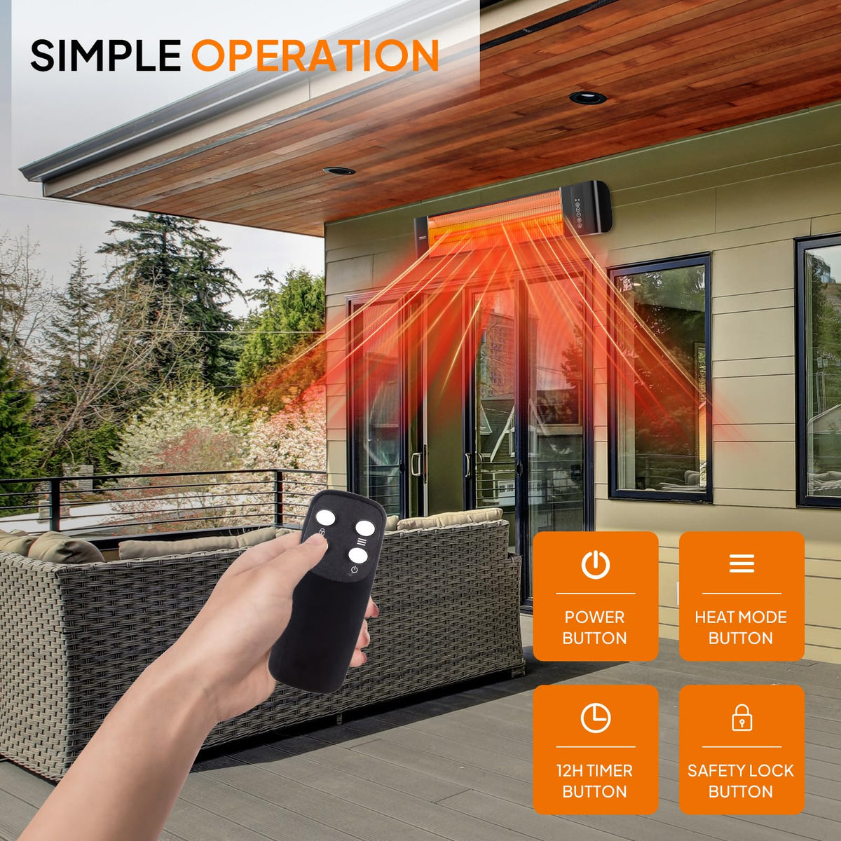 1500W Outdoor Electric Heater Patio, Wall-mounted Heater