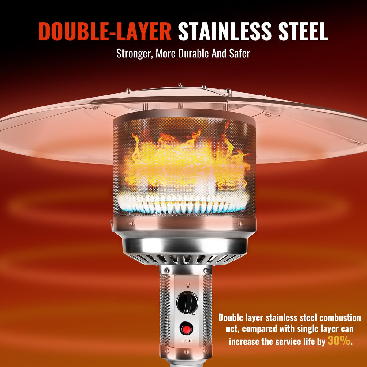 Evergreen 50,000 BTU Propane Patio Heater with Wheels, Outdoor Gas Heater with Water/Sand Weighted Base, Adjustable