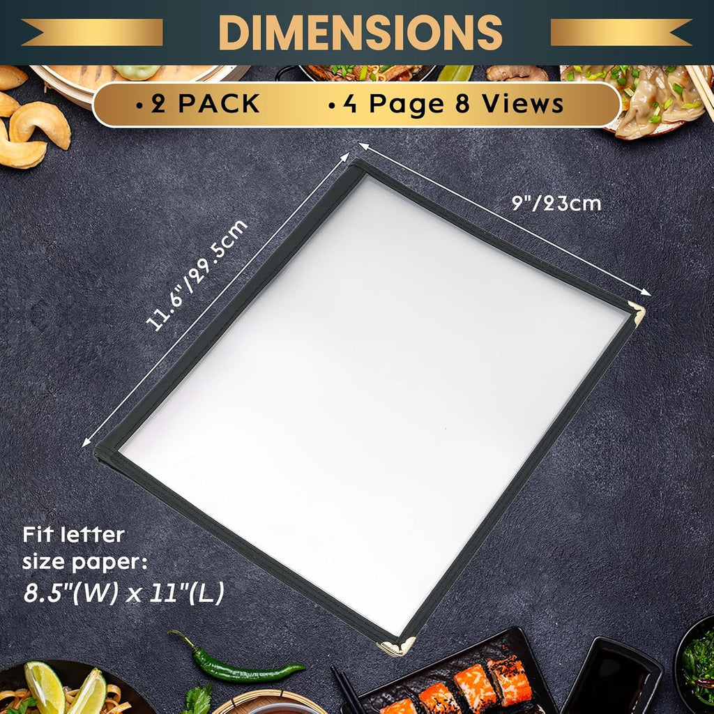 Menu Covers 8.5 x 11 Inch, 2 Pack (4 Page 8 View)