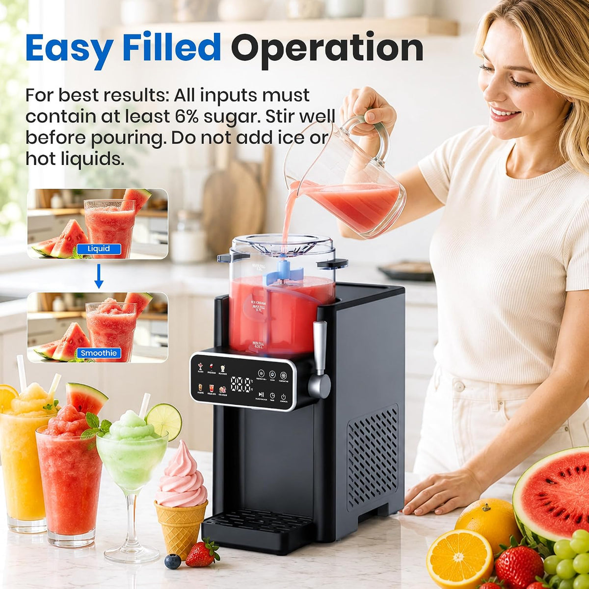Slushie Machine for Home, Ice Cream Maker, 6 Presets, No Ice Needed, Black