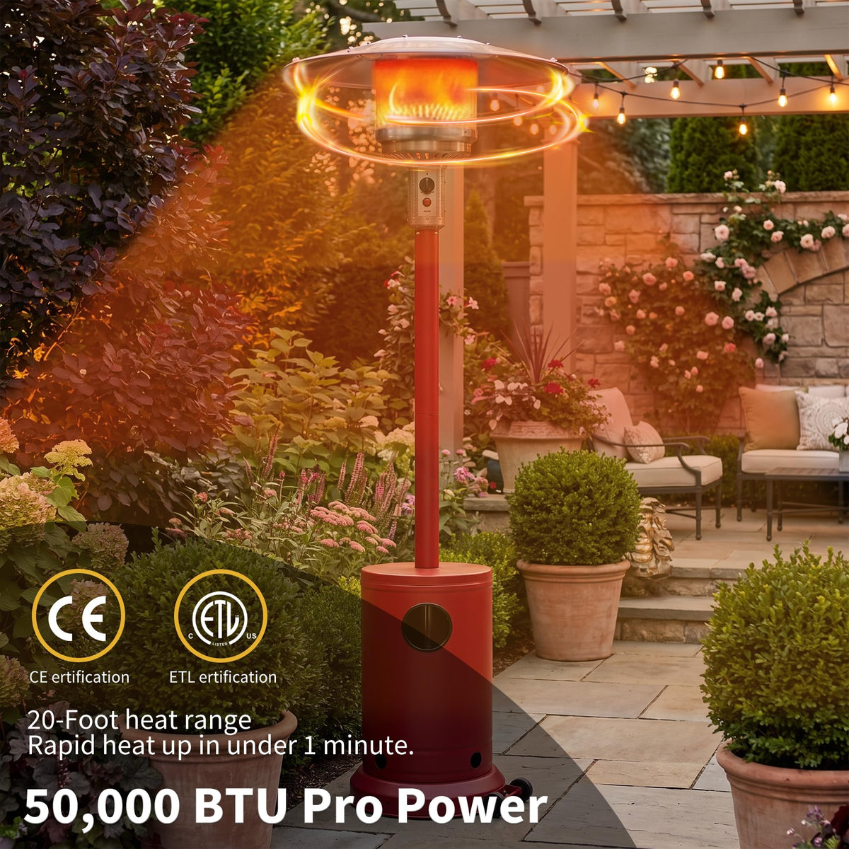 Ignovate Crimson 50,000 BTU Propane Patio Heater, Multiple Color Available, Outdoor Heater with Weighted Base