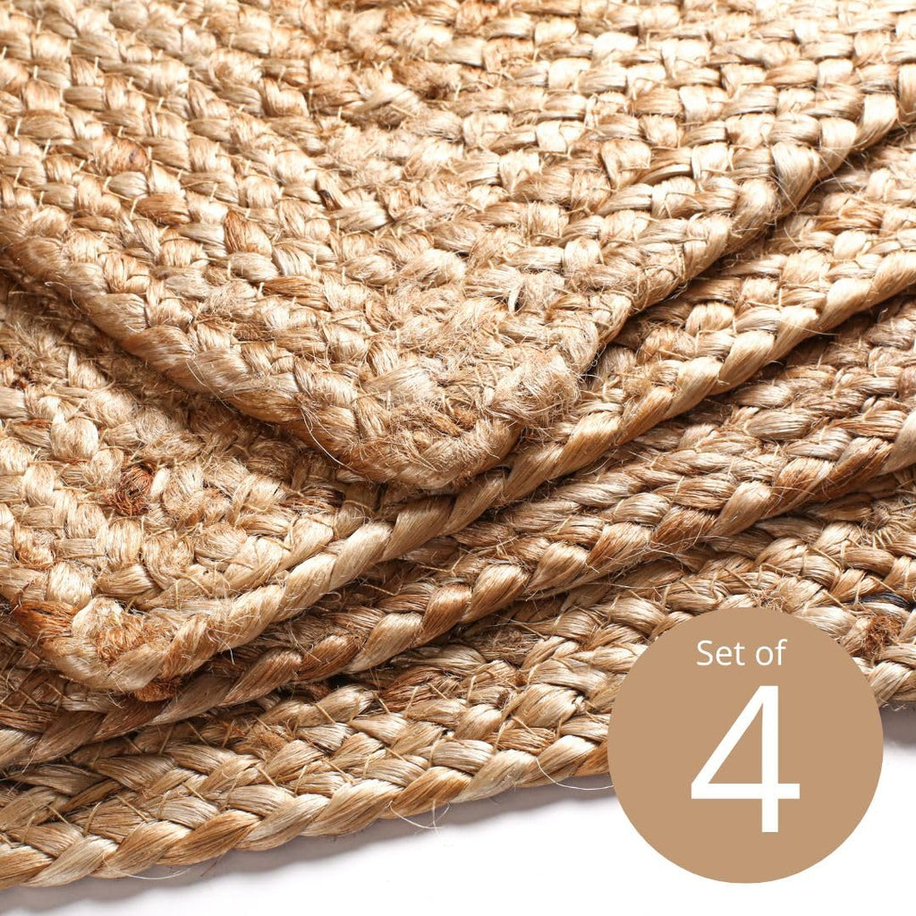 Jute Braided Placemats Set of 4 Reversible, 100% Jute, Nonslip 14x14 inch Square Farmhouse Vintage Jute Placemats for