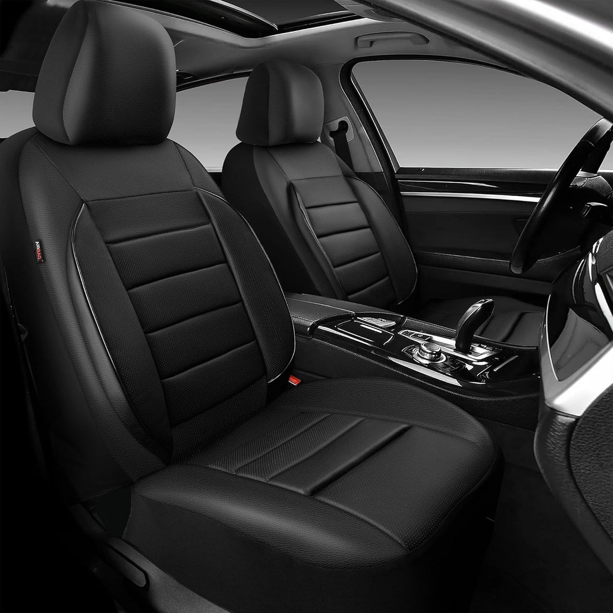 Leather Seat Covers Full Set Universal Water Resistant 3D Foam Back Support, Luxury Comfort Automotive 5 Seat Covers