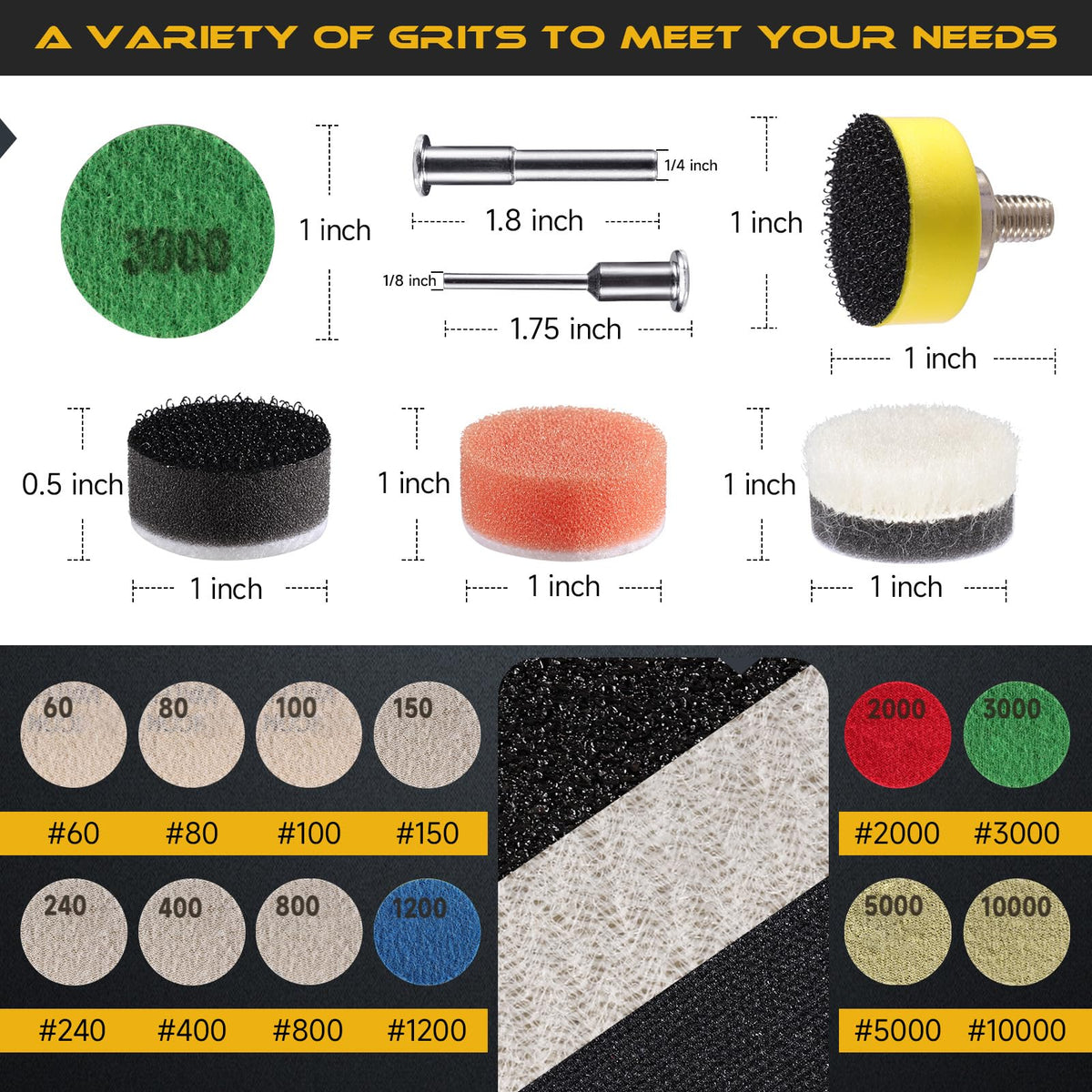 188 PCS 1 Inch Wet Dry Sanding Discs 60-10000 Grit Hook and Loop Sandpaper
