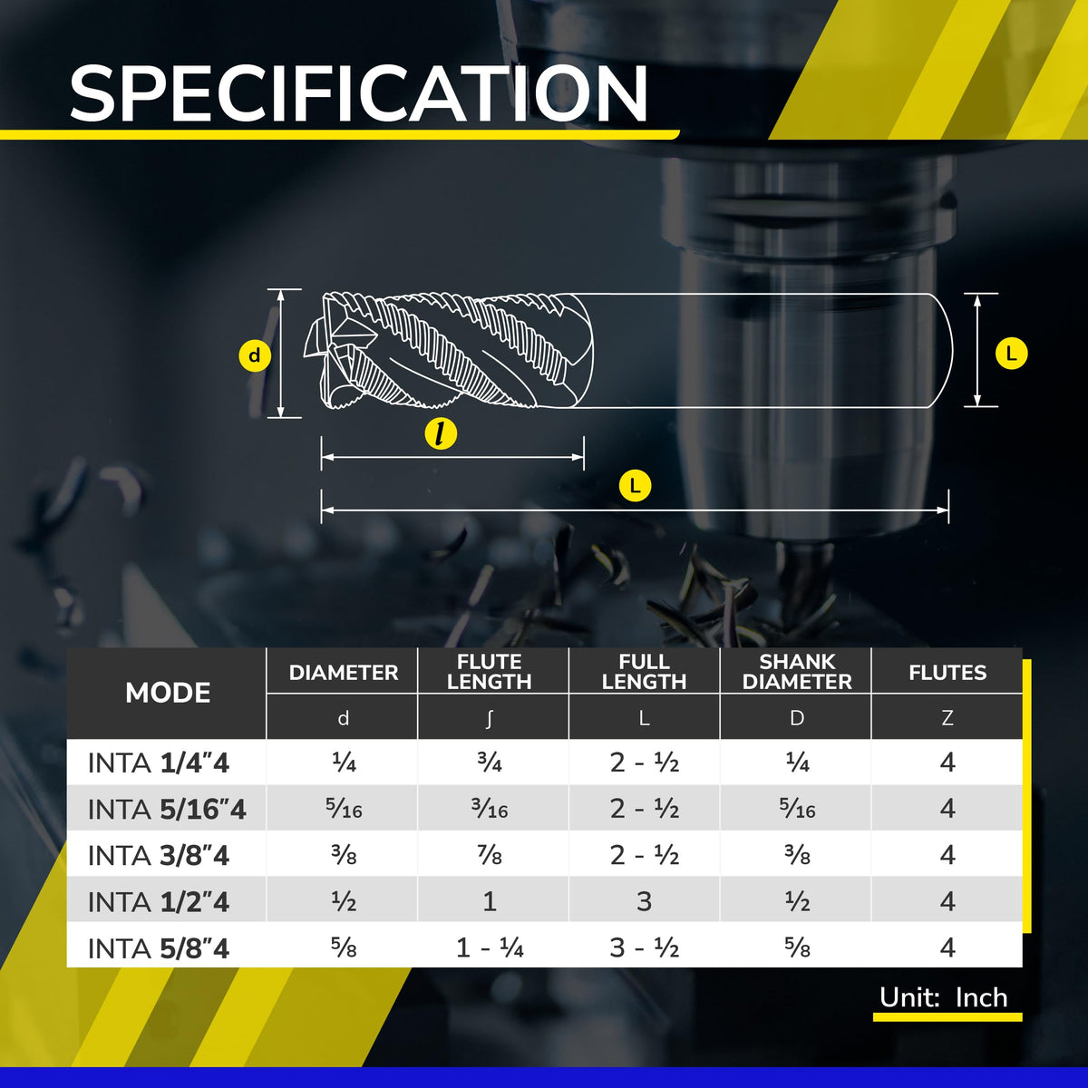 SPEED TIGER INTA Carbide Roughing End Mill - for Alloy Steels/Hardened Steels - Micro Grain Carbide End Mill - ZrN-A Coating - 4-Flute - INTA5/16-4 (1 Piece, 5/16")