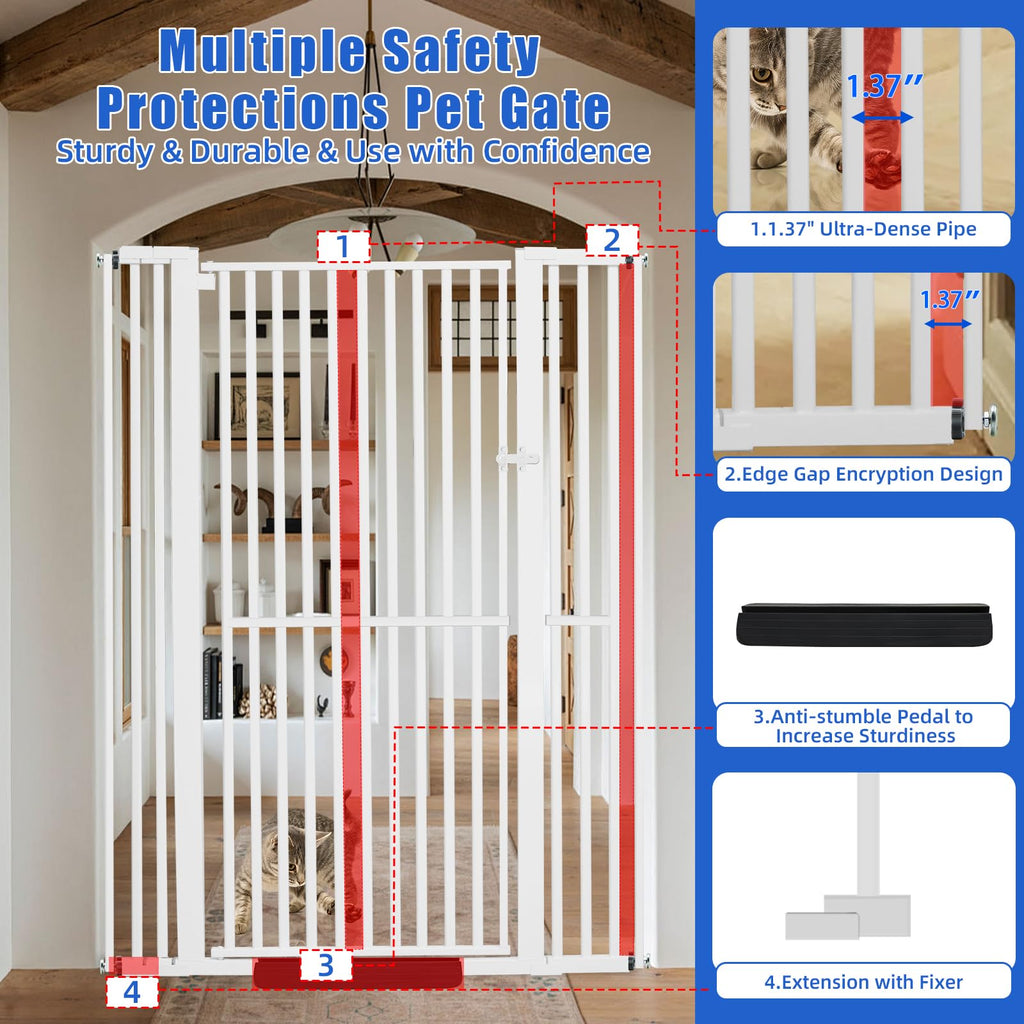 71" Extra-Tall Full-Height Anti-Jump Cat & Pet Safety Gate with Narrow Bar Spacing & Double-Lock Walk-Through Door for Doorways & Stairs