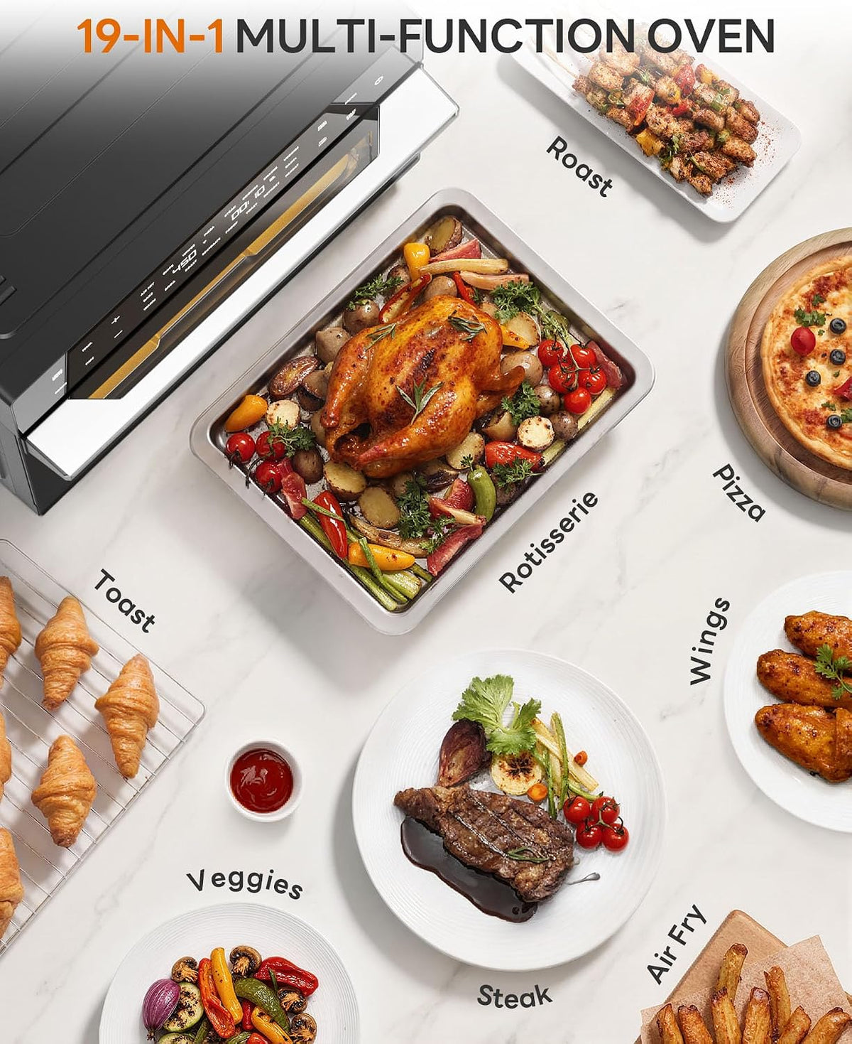 32QT Extra Large Air Fryer, 19-In-1 Air Fryer Toaster Oven Combo with Rotisserie and Dehydrator, Digital Convection