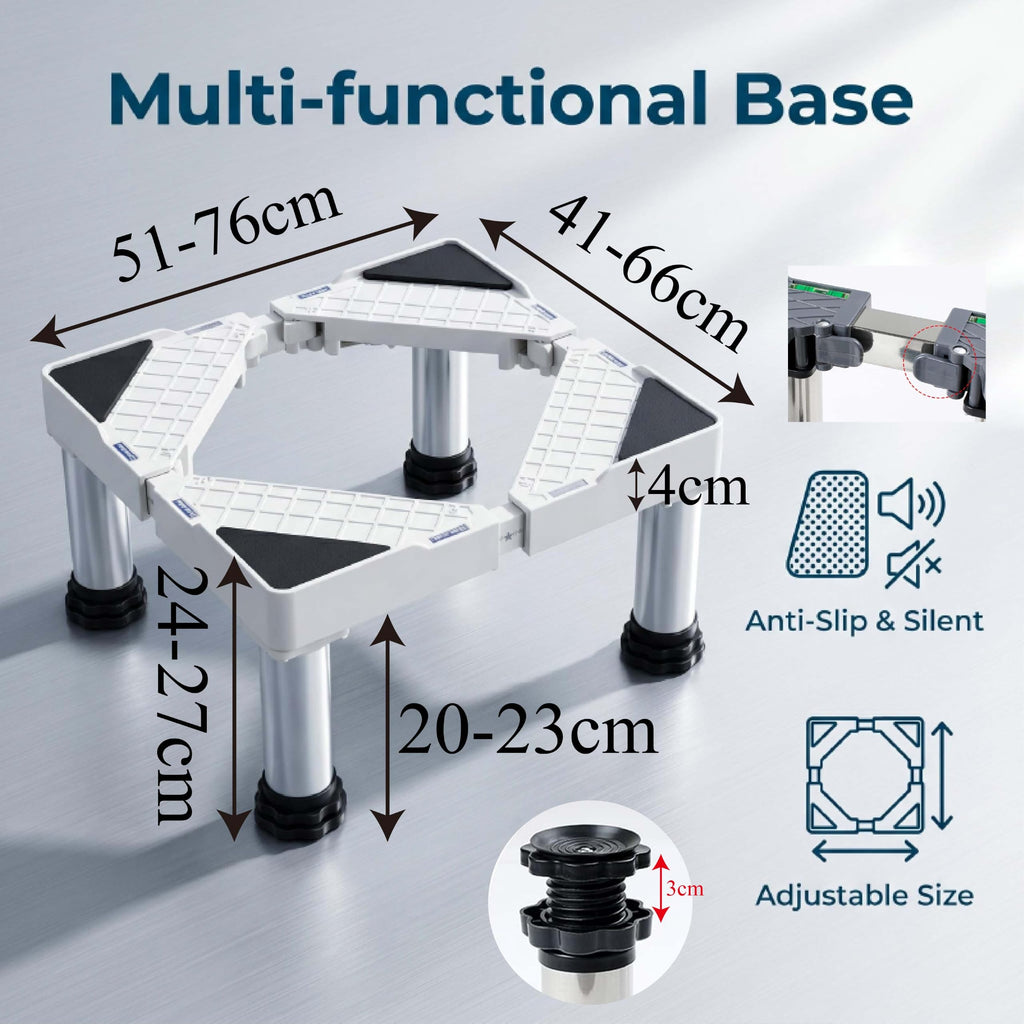Adjustable Appliance Base Stand with 4 Stainless Steel Legs | Refrigerator, Dishwasher, Air Conditioner & Ice Maker Pedestal | Height 7.8 in, Size 19.6–29.5 in, 500 lb Capacity, Moisture-Proof (Not for Washing Machines)
