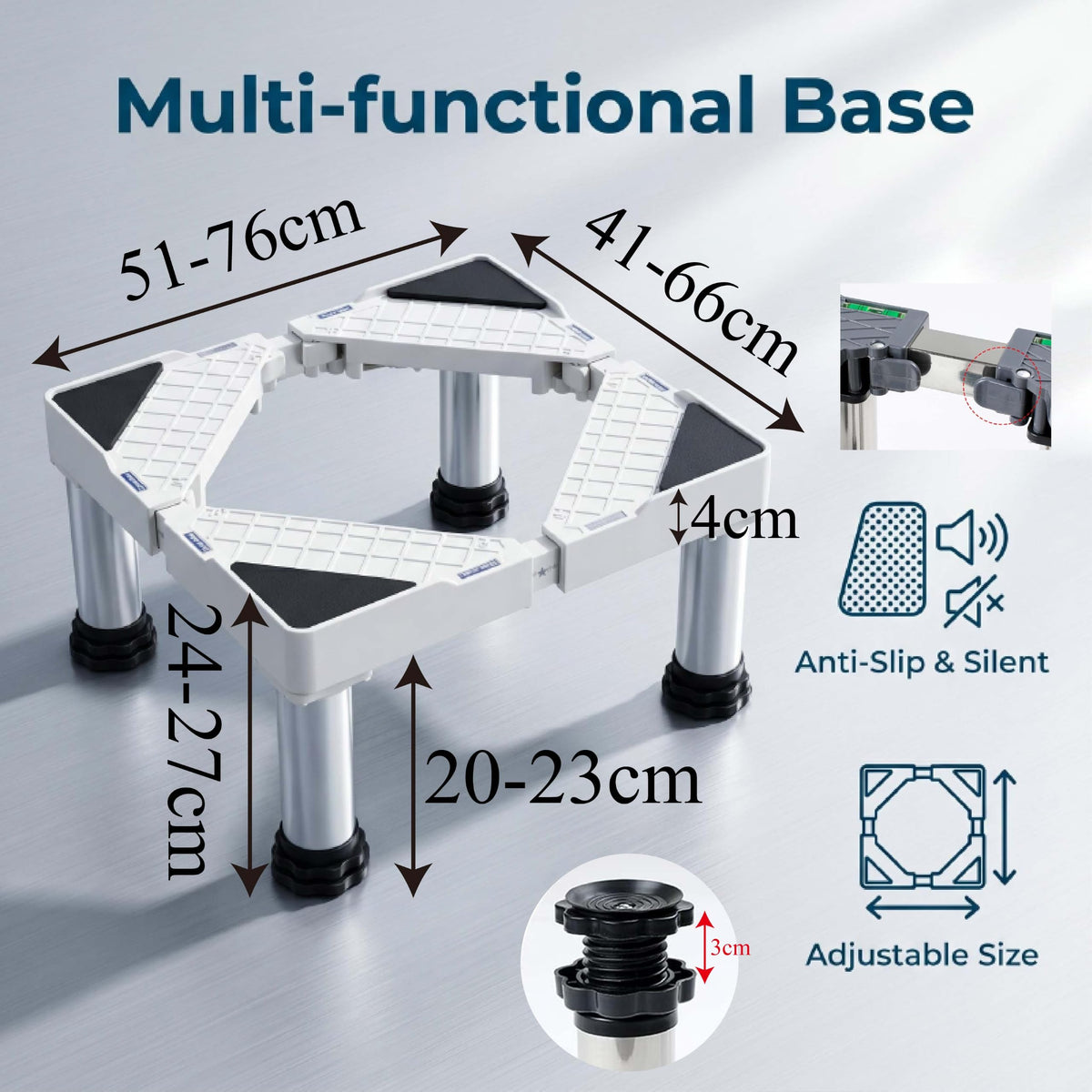 Adjustable Appliance Base Stand with 4 Stainless Steel Legs | Refrigerator, Dishwasher, Air Conditioner & Ice Maker Pedestal | Height 7.8 in, Size 19.6–29.5 in, 500 lb Capacity, Moisture-Proof (Not for Washing Machines)