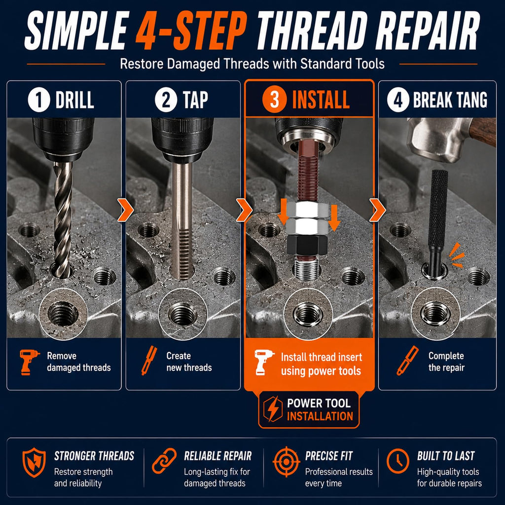 Hankewudi M10x1.5 Thread Repair Tool Compatible Power Drill with 10 Inserts