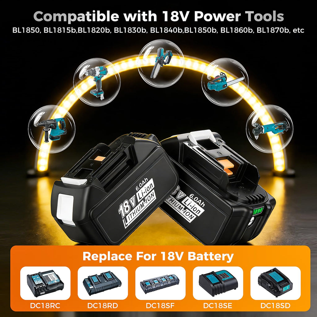 2 Pack 6Ah Replacement for 18V Battery BL1860B, Replacement Batteries