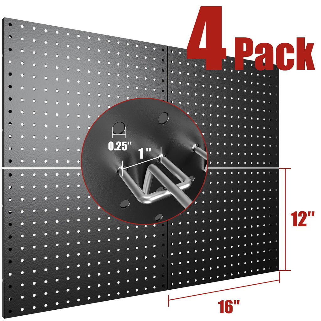 Peg Board, 4 Pack 16x12 Black Pegboard Organizer with 50 Hooks