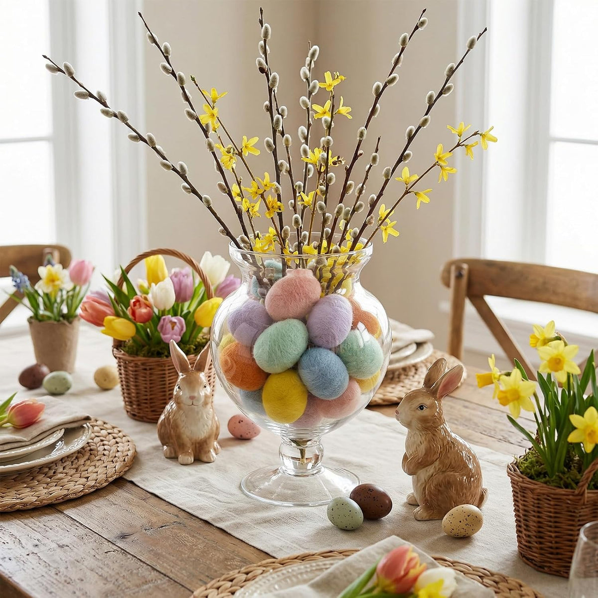 12 Pcs Felted Easter Eggs Decor Pastel Eggs Colorful Easter Decorations 2.36 Inch Colorful Hanging Ornaments for