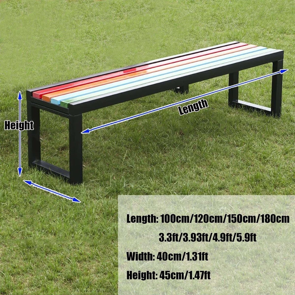 Outdoor Bench, Steel with Solid Wood Garden Park Benches 3.3ft 3.9ft 4.9ft 5.9ft Backless Patio Benches for Park