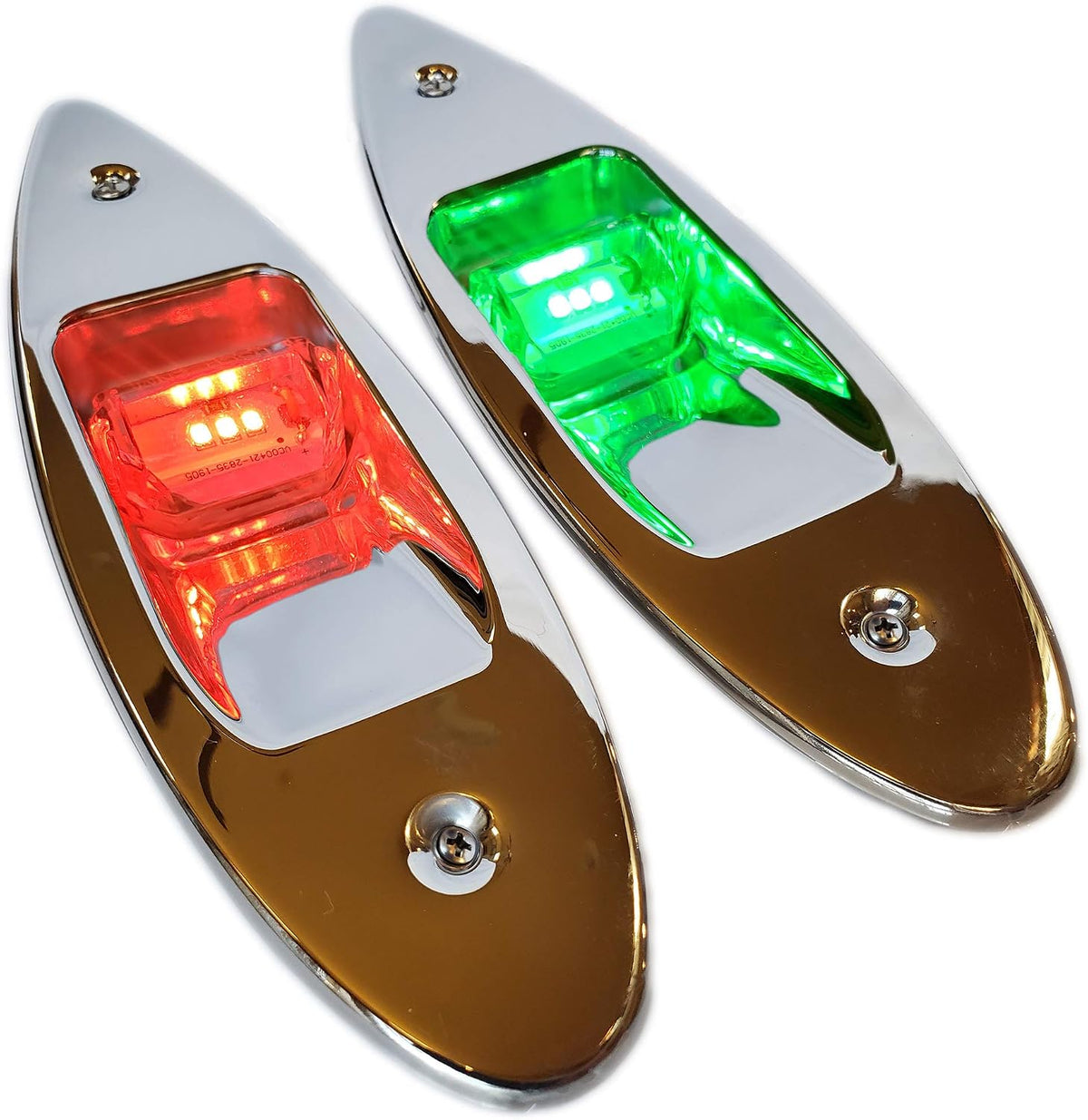 Wave One Marine Flush Mount LED Shark Eye Boat Navigation Teardrop Lights | Red And Green Stainless USCG 2NM | Waterproof 12V