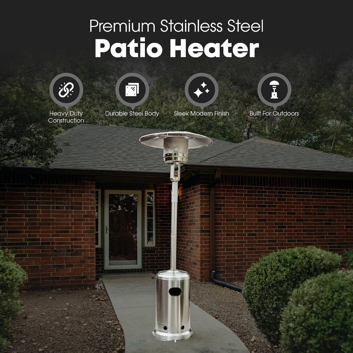 GasOne 50,000 BTU Outdoor Propane Patio Heater, Stainless Steel with Wheels