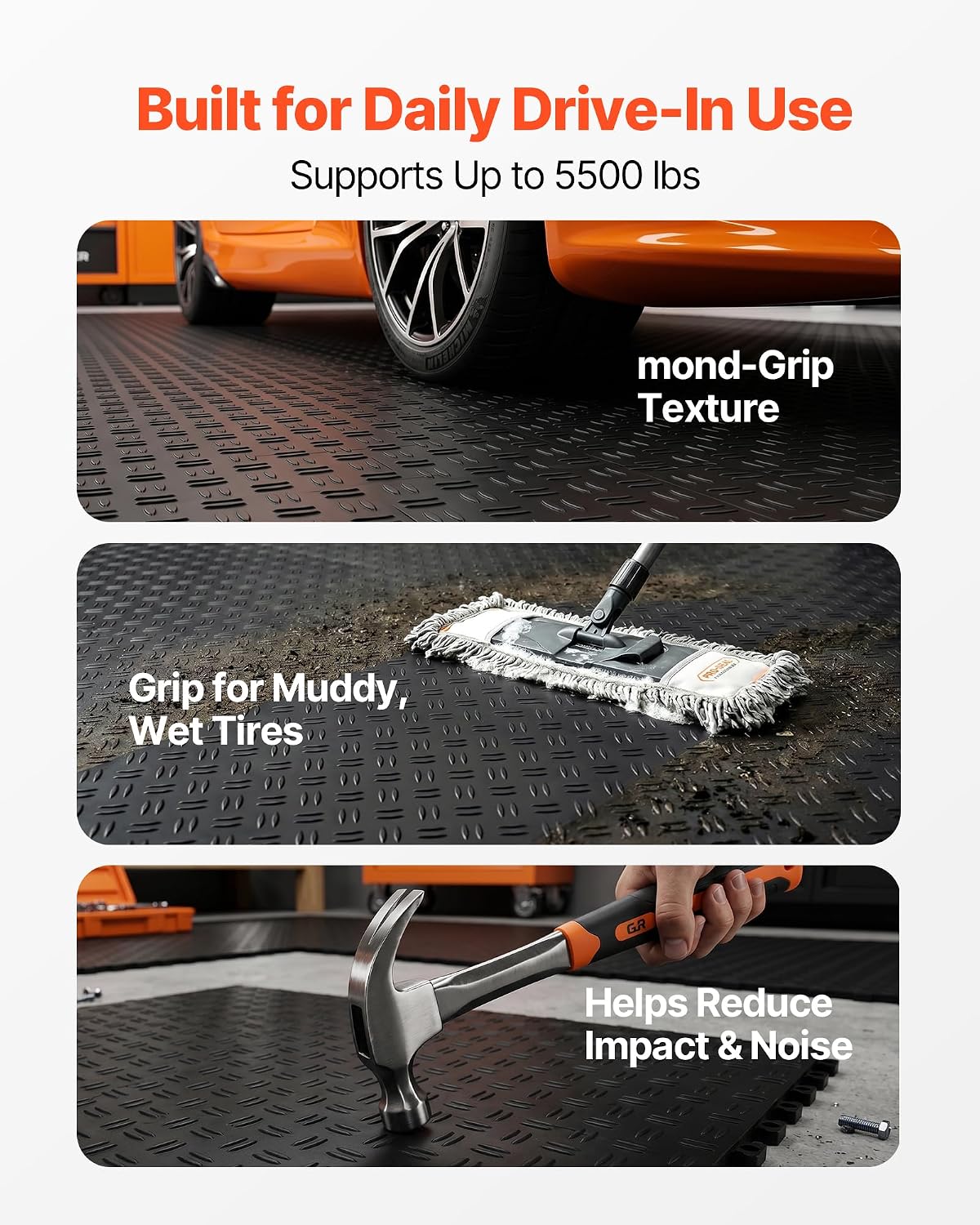 Garage Floor Tiles 12 x 12 x 0.53 inch, Interlocking Design Ease of Installation Double-Sided Texture Non-Slip