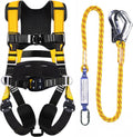 Fall Protection Premium Safety Harness with Shock Absorbing Lanyard, Vented & Padded Shoulder, Legs & Back - Upgrade