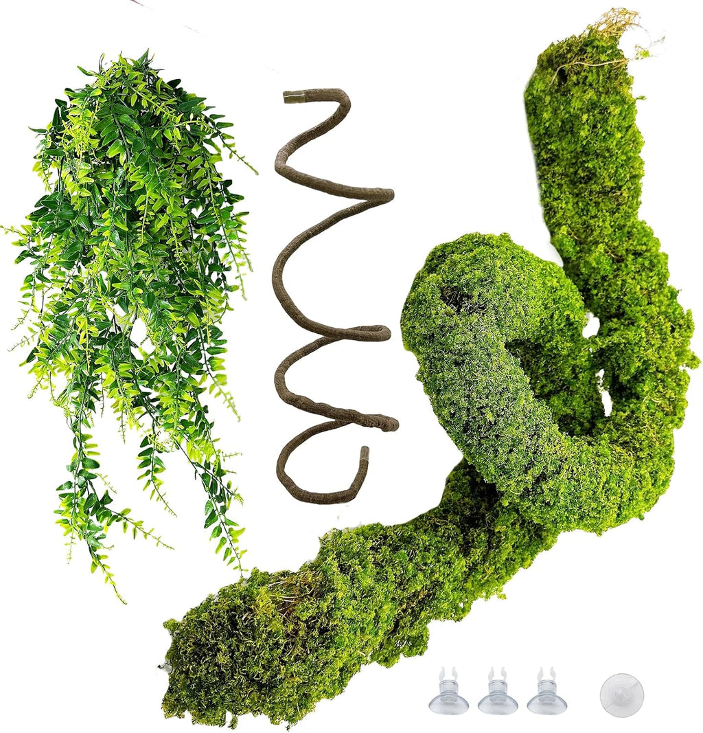 Reptile Plants,Flexible Rainforest Vines with Moss,Bearded Dragon Tank Accessories,Terrarium Hanging Plant Artificial